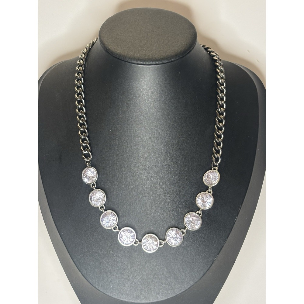 Simply Vera Wang Bezel Rhinestone Cuban Chain Necklace Gunmetal 22"
